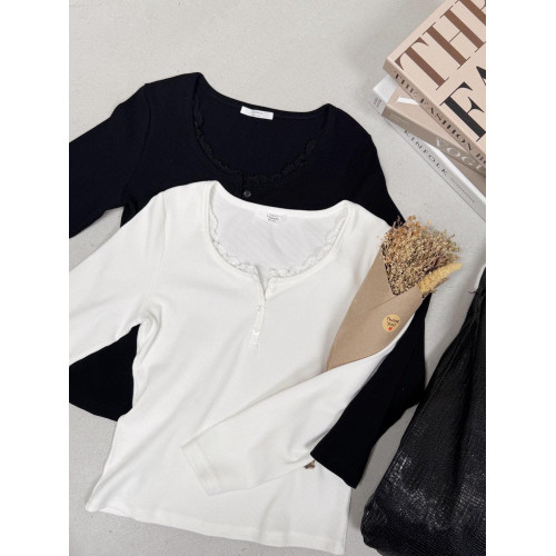 LY923 韓國超強彈力蕾絲領羅紋上衣