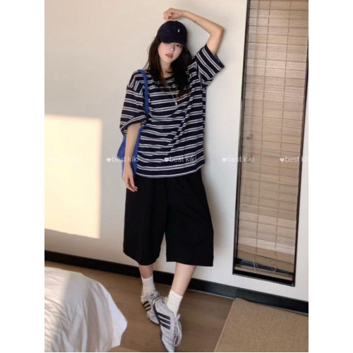 LY 1004  寬邊七分棉褲