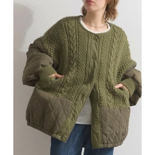 LY895 日本Lupilien en haut 立體麻花絎縫拼接無領保暖外套