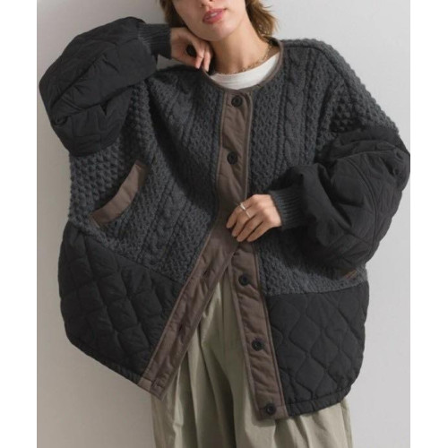 LY895 日本Lupilien en haut 立體麻花絎縫拼接無領保暖外套