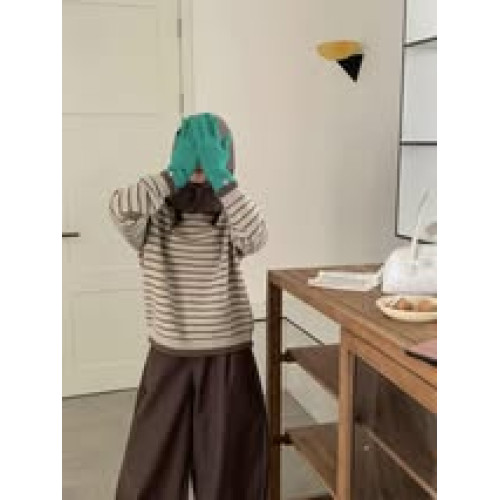 LY916 韓系百搭圍脖+條紋針織長袖上衣