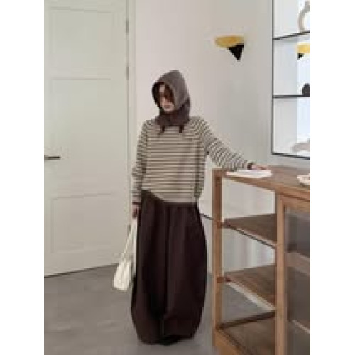 LY916 韓系百搭圍脖+條紋針織長袖上衣