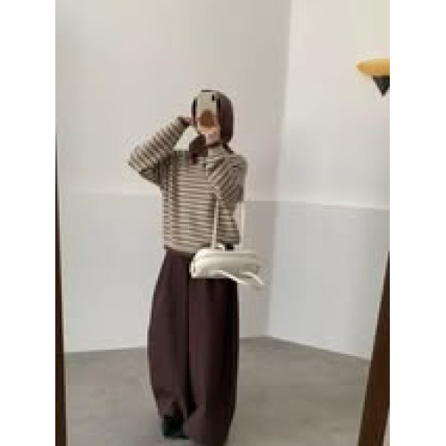 LY916 韓系百搭圍脖+條紋針織長袖上衣