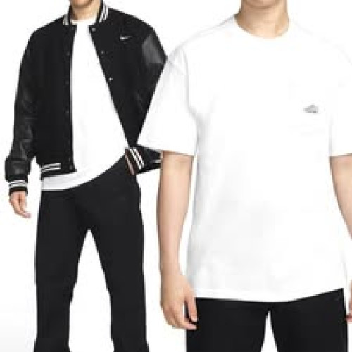 LY985 NIKE 布標 AIR FORCE 1 刺繡口袋 寬鬆短T (黑/白）色