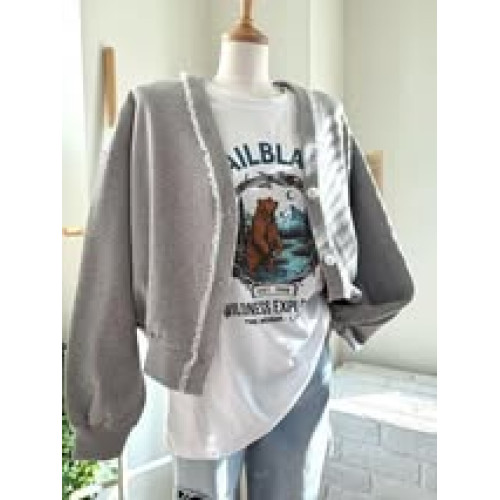 LY986 韓國蕾絲花邊V領開衫外套