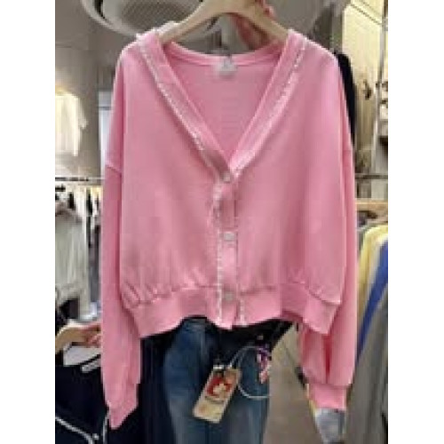 LY986 韓國蕾絲花邊V領開衫外套